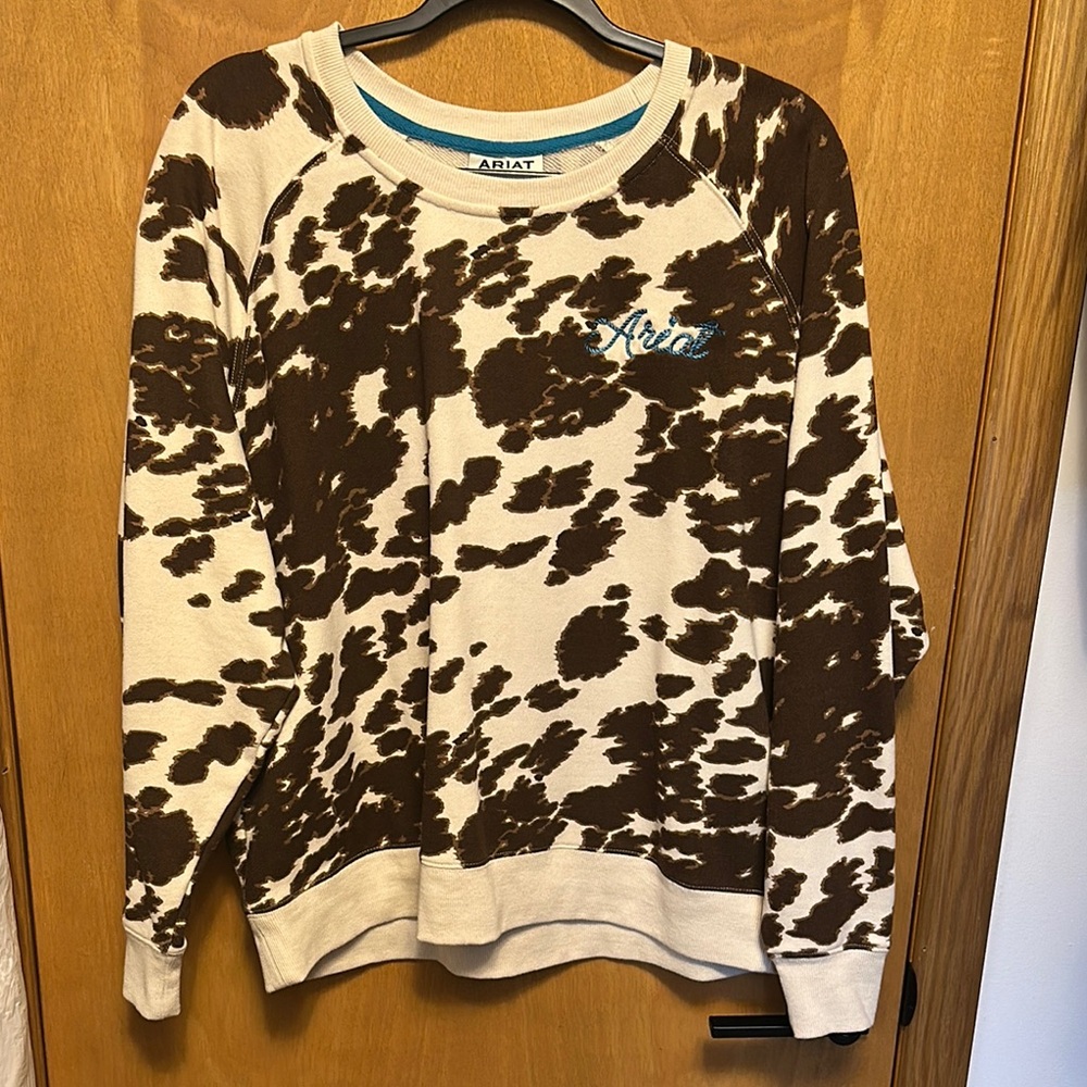 NWOT Ariat Brown and Cream Cow Print Pullover